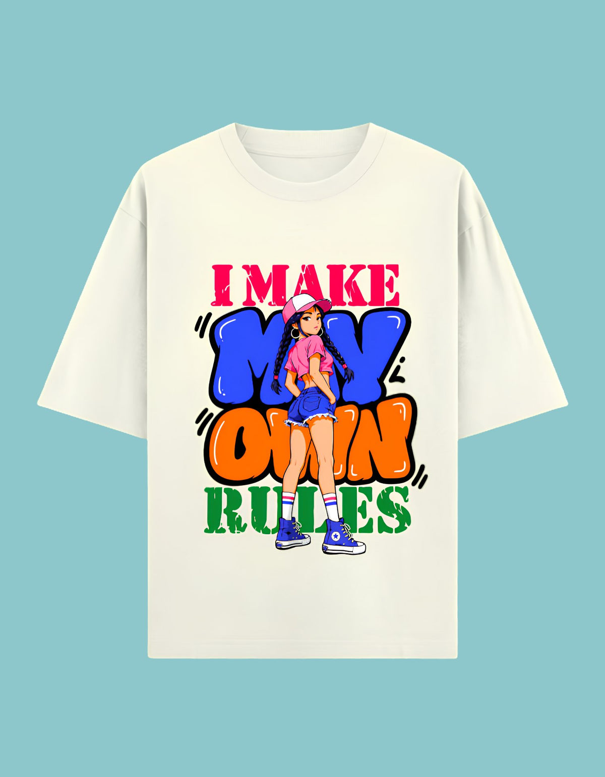 I Make My Own Rules oversized T-shirt Off white front view