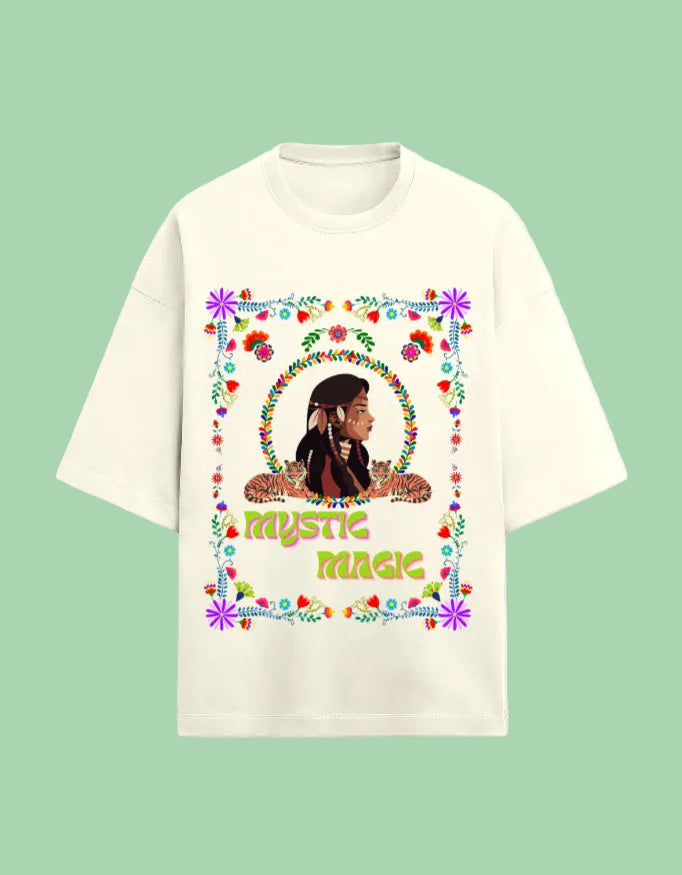 Mystic Magic oversized Terry T-shirt off white front view