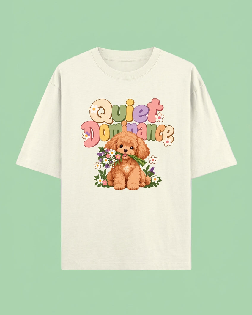 Poodle Flora Quite Dominance Unisex Oversized Cotton T-Shirt - off white