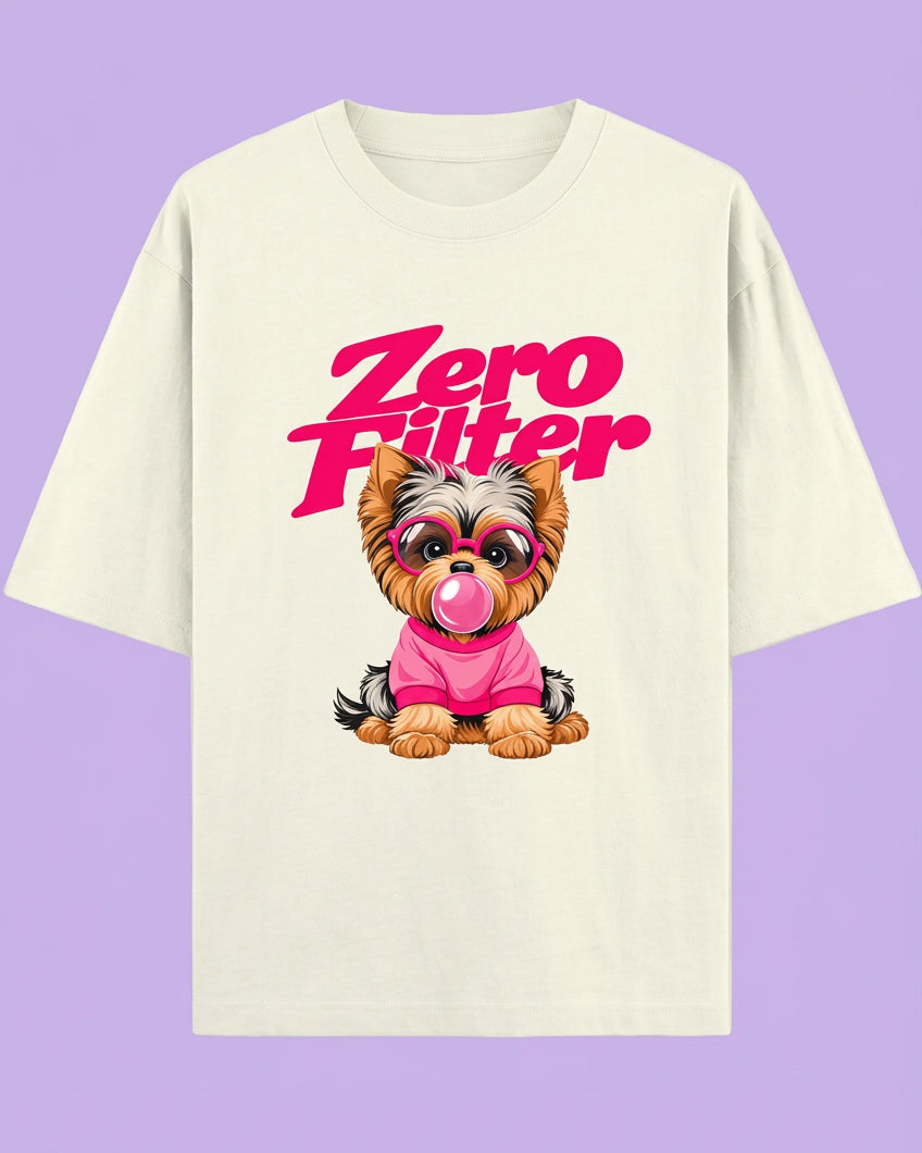Zero Filter Pink Bubble Gum Unisex Oversized Cotton T-Shirt - Half white