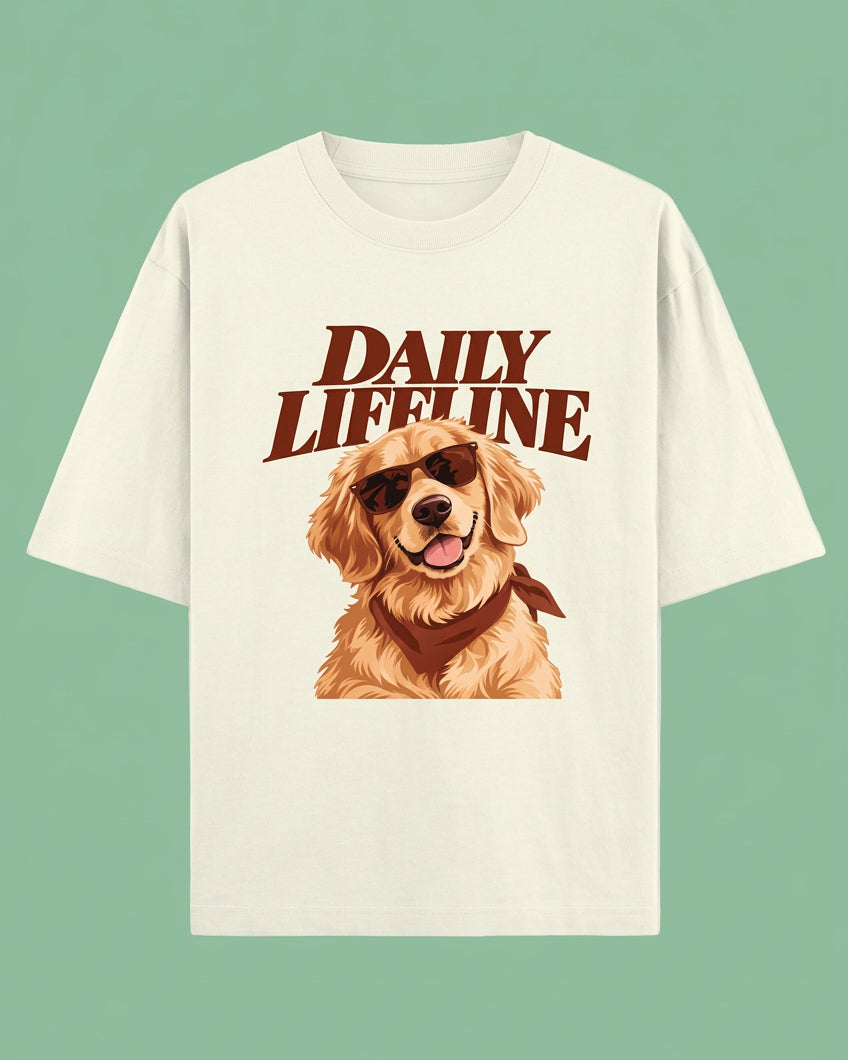 Daily Lifeline Golden Retriever Unisex Oversized Cotton T-Shirt - off white 