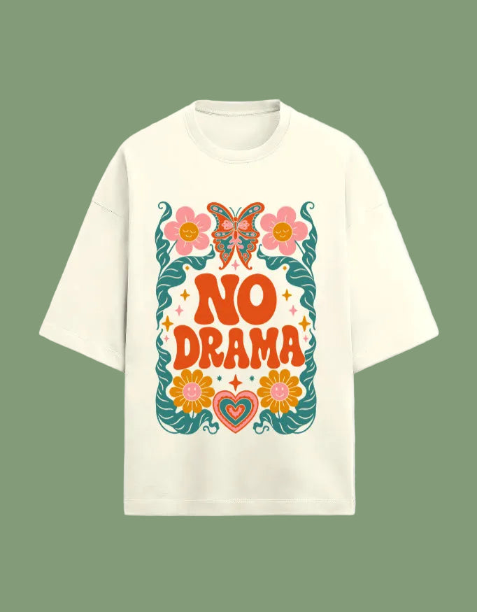 No Drama oversized Terry T-shirt Off white front view