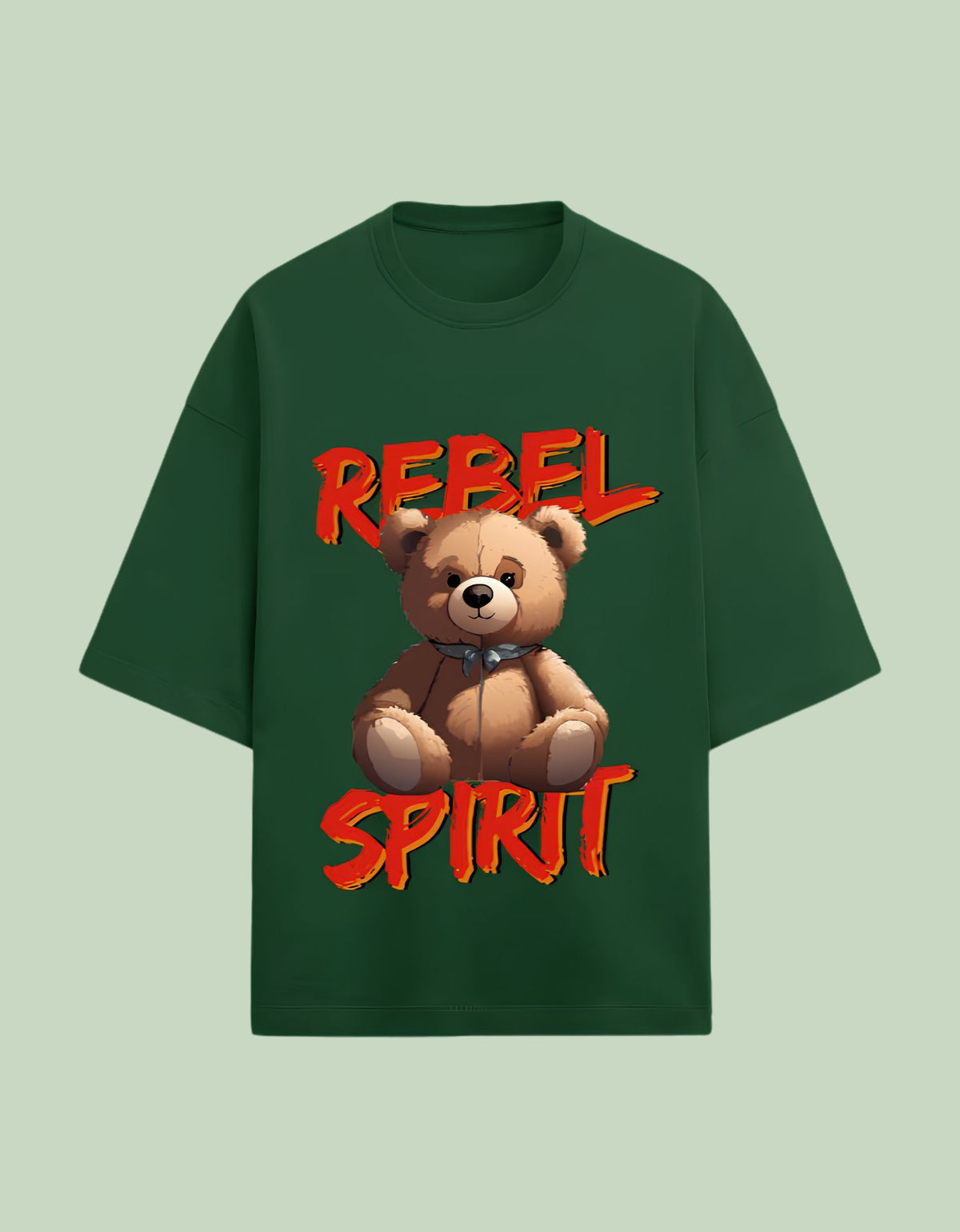Rebel spirit oversized T-shirt Bottle Green front view 