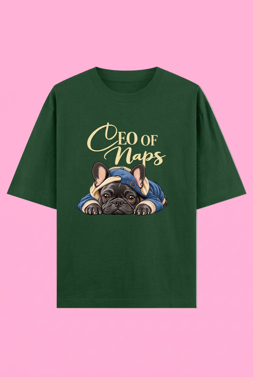 CEO of Naps  Oversized Cotton T-shirt - Bottle Green 