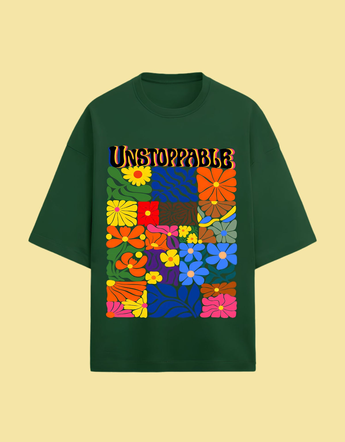 Unstoppable Oversized T-shirt Bottle Green Front View