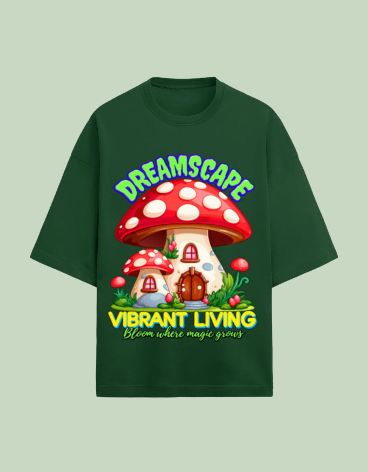 Dreamscape oversized Terry T-shirt  Bottle Green front view