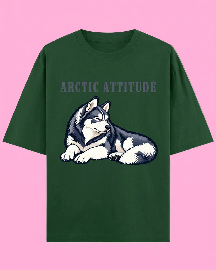 Arctic Attitude Unisex Oversized Cotton T-Shirt - Bottle Green 