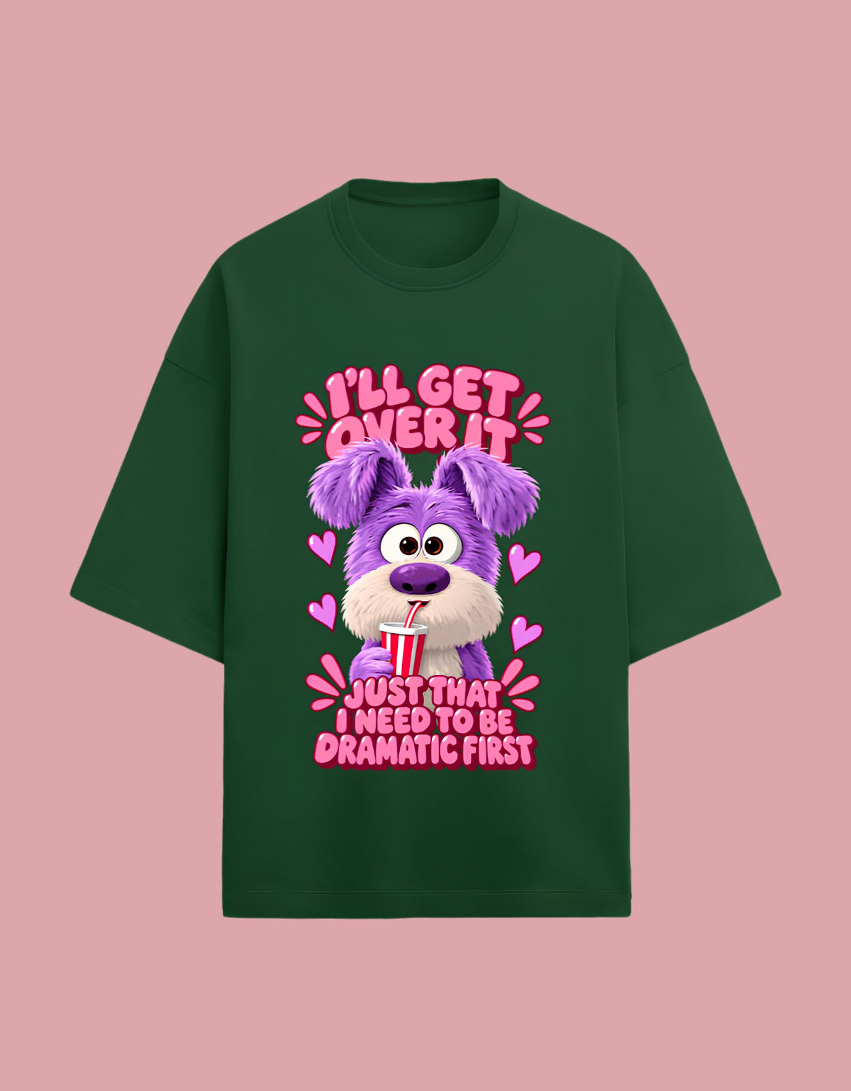 I'll get over it oversized Terry T-shirt Bottle Green front view