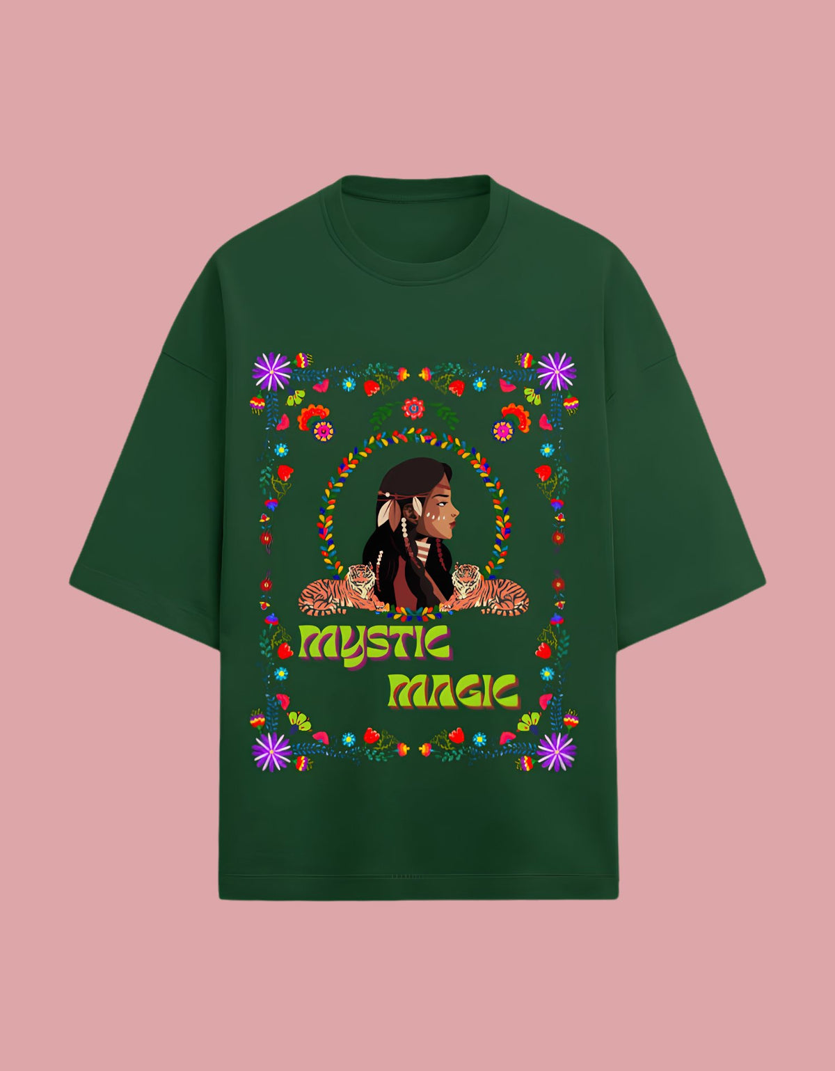 Mystic Magic oversized Terry T-shirt Bottle Green front view