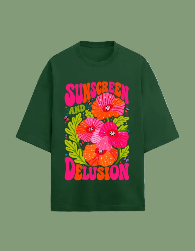 Sunscreen & Delusion oversized Terry T-shirt  Bottle Green front view