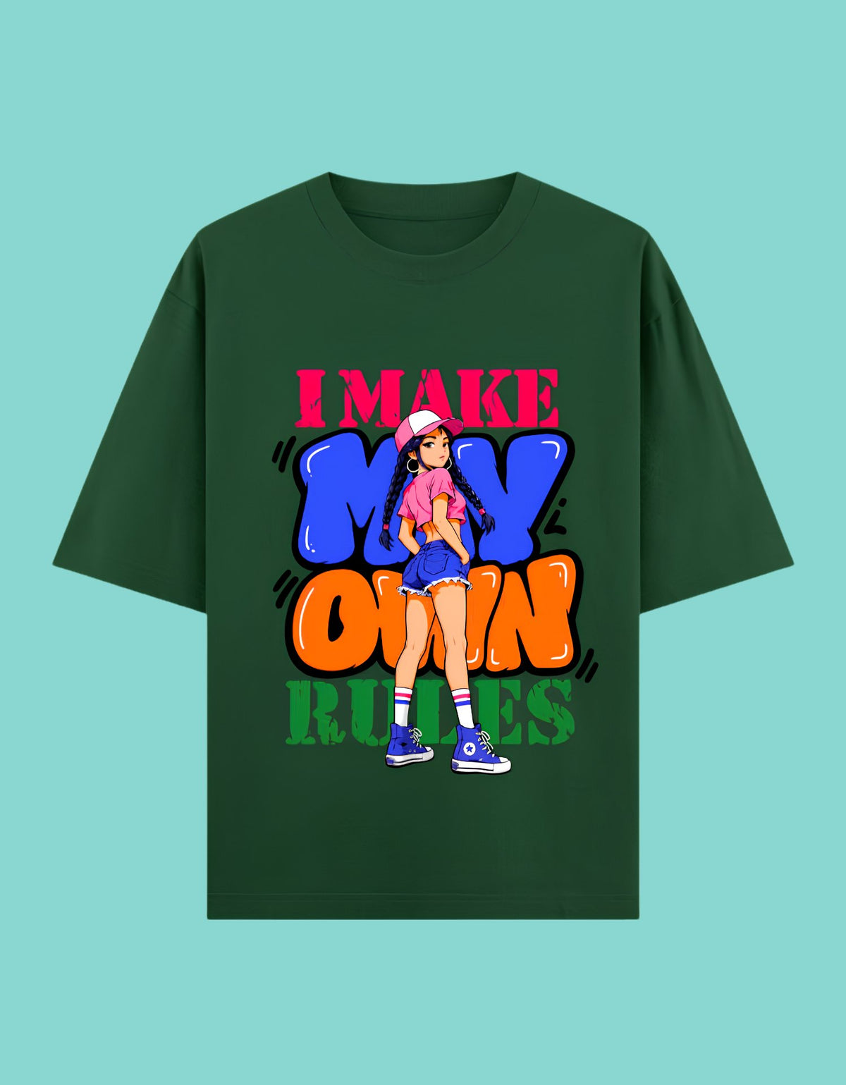 I Make My Own Rules oversized T-shirt Bottle Green front view