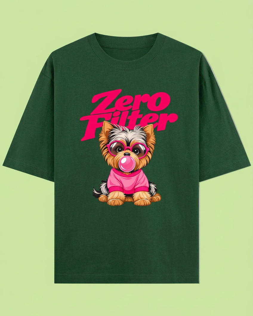 Zero Filter Pink Bubble Gum Unisex Oversized Cotton T-Shirt - Bottle Green
