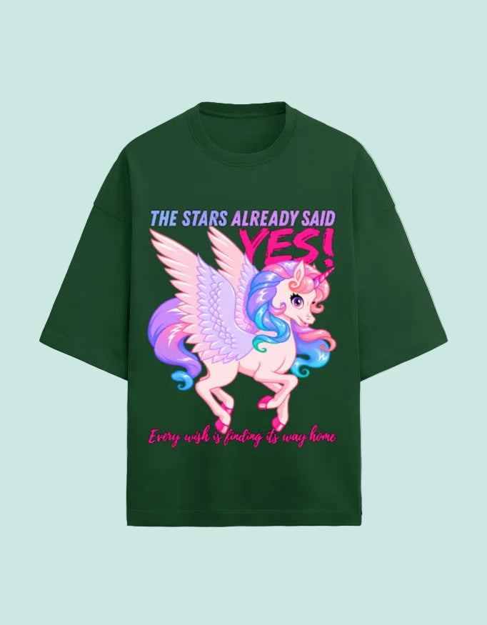 The stars said yes Oversized T-shirt Bottle Green front view 