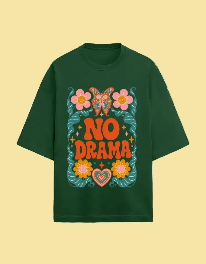 No Drama oversized Terry T-shirt Bottle Green front view