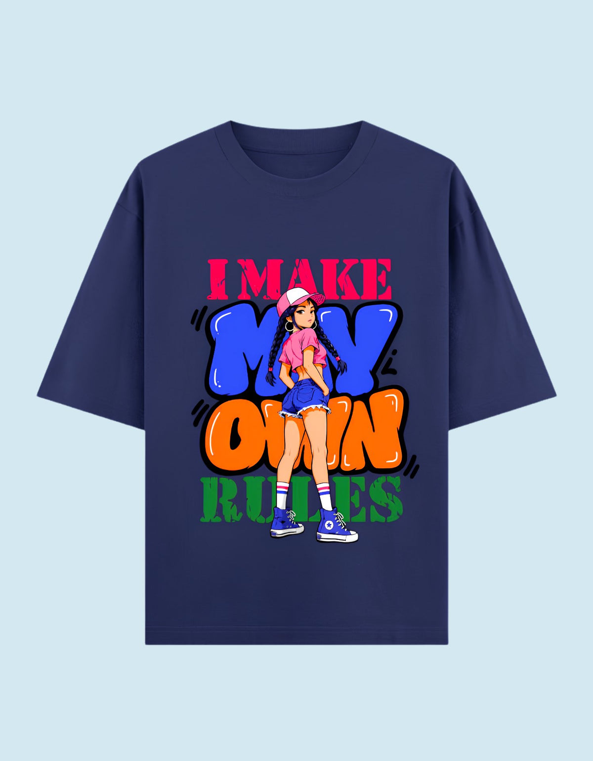 I Make My Own Rules oversized T-shirt Royal Blue front view