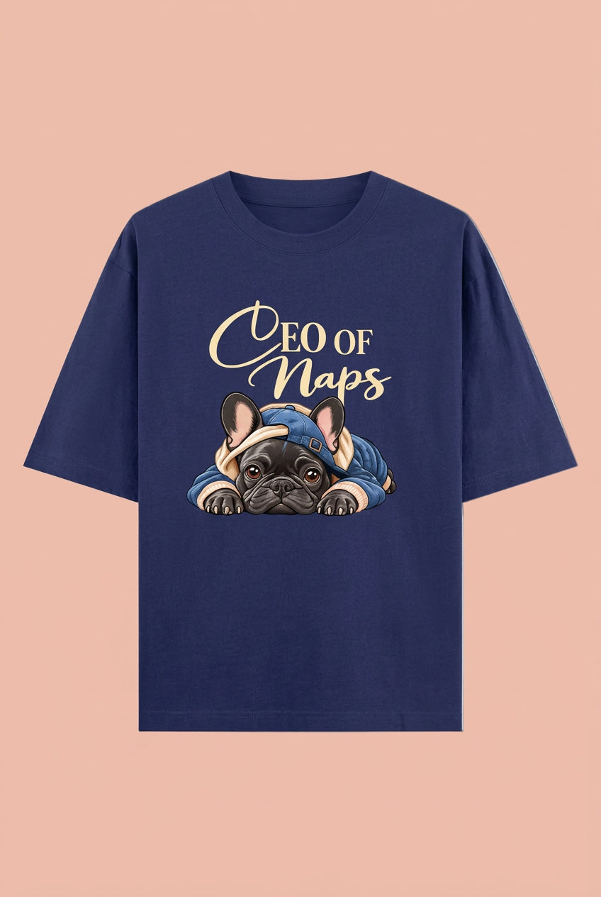 CEO of Naps  Oversized Cotton T-shirt - Royal Blue