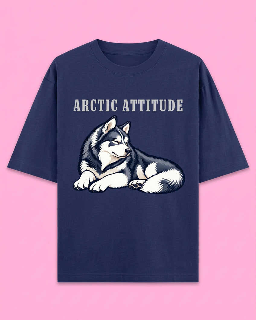Arctic Attitude Unisex Oversized Cotton T-Shirt - Navy blue 