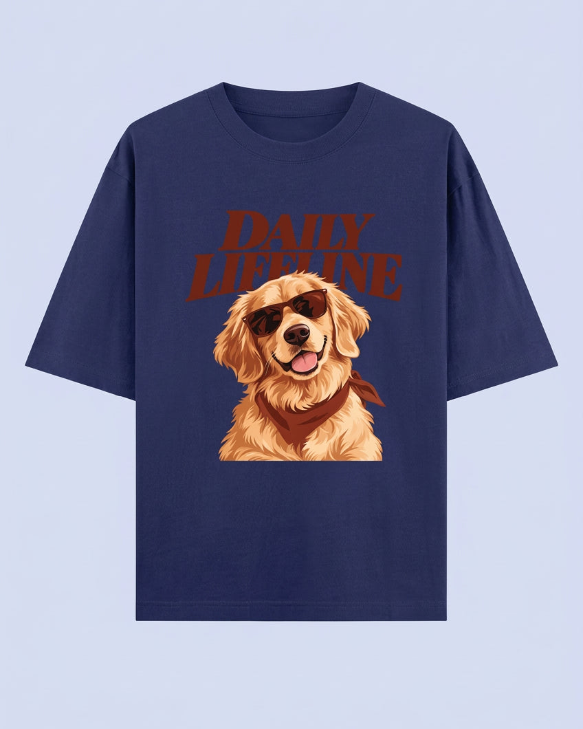 Daily Lifeline Golden Cool Retriever Unisex Oversized Cotton T-Shirt - royal blue